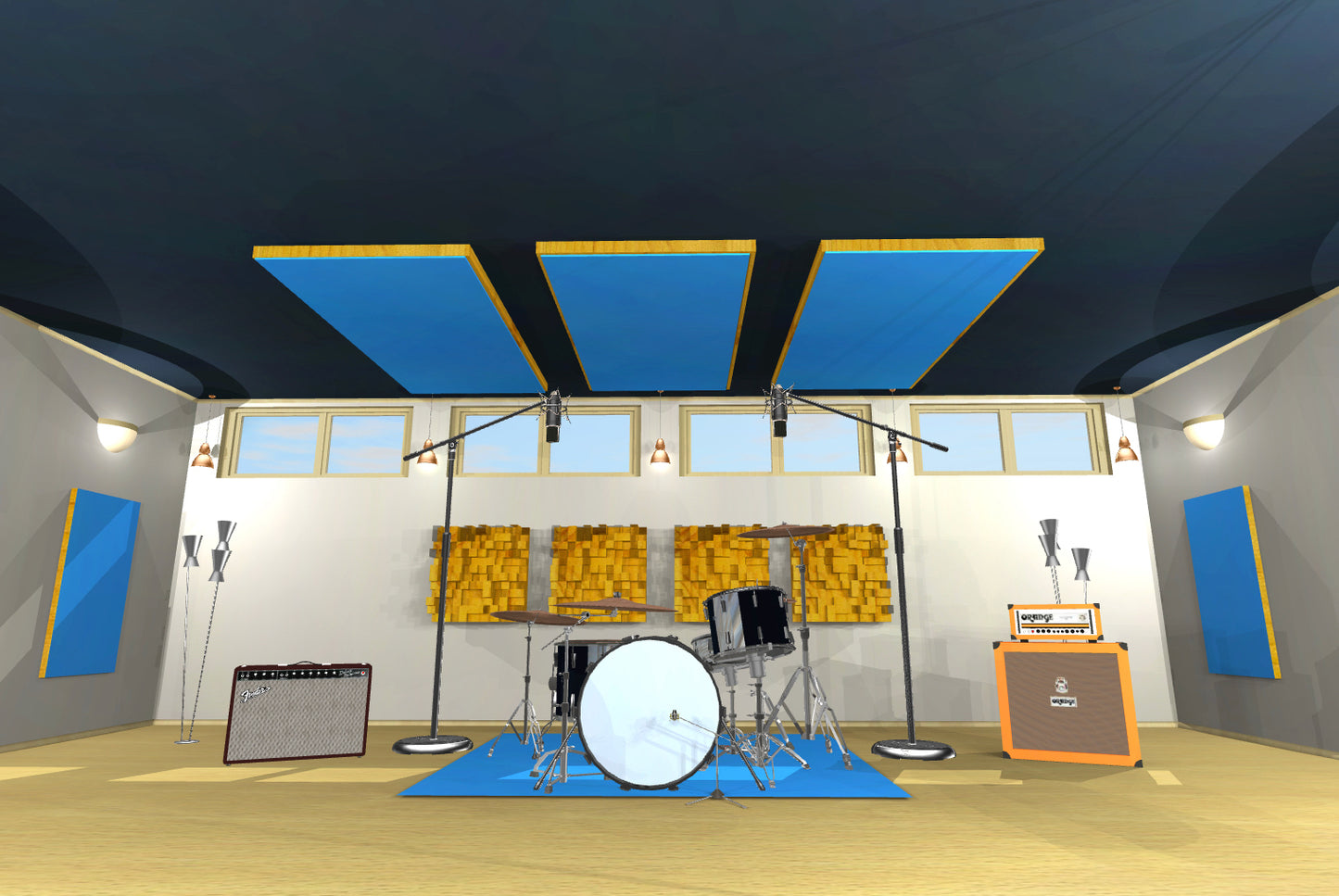 CEILING BAFFLE -  Sky Blue & Golden Pecan