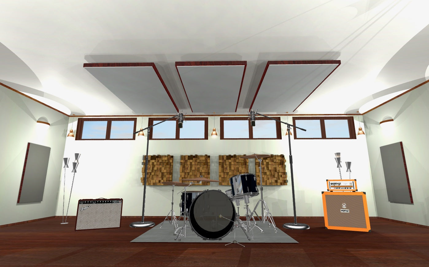 CEILING BAFFLE -  Steel Grey & Red Mahogany